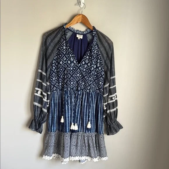HEMANT AND NANDITA Long Sleeve Short Dress in Indigo Small - Picture 2 of 13
